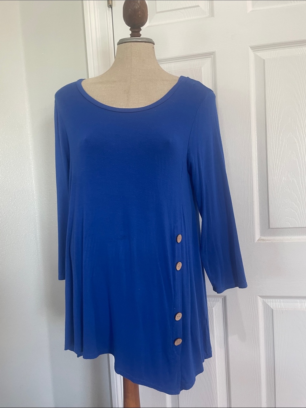 Misia Royal Blue Long Sleeve Scoop Neck Tunic with Side Buttons